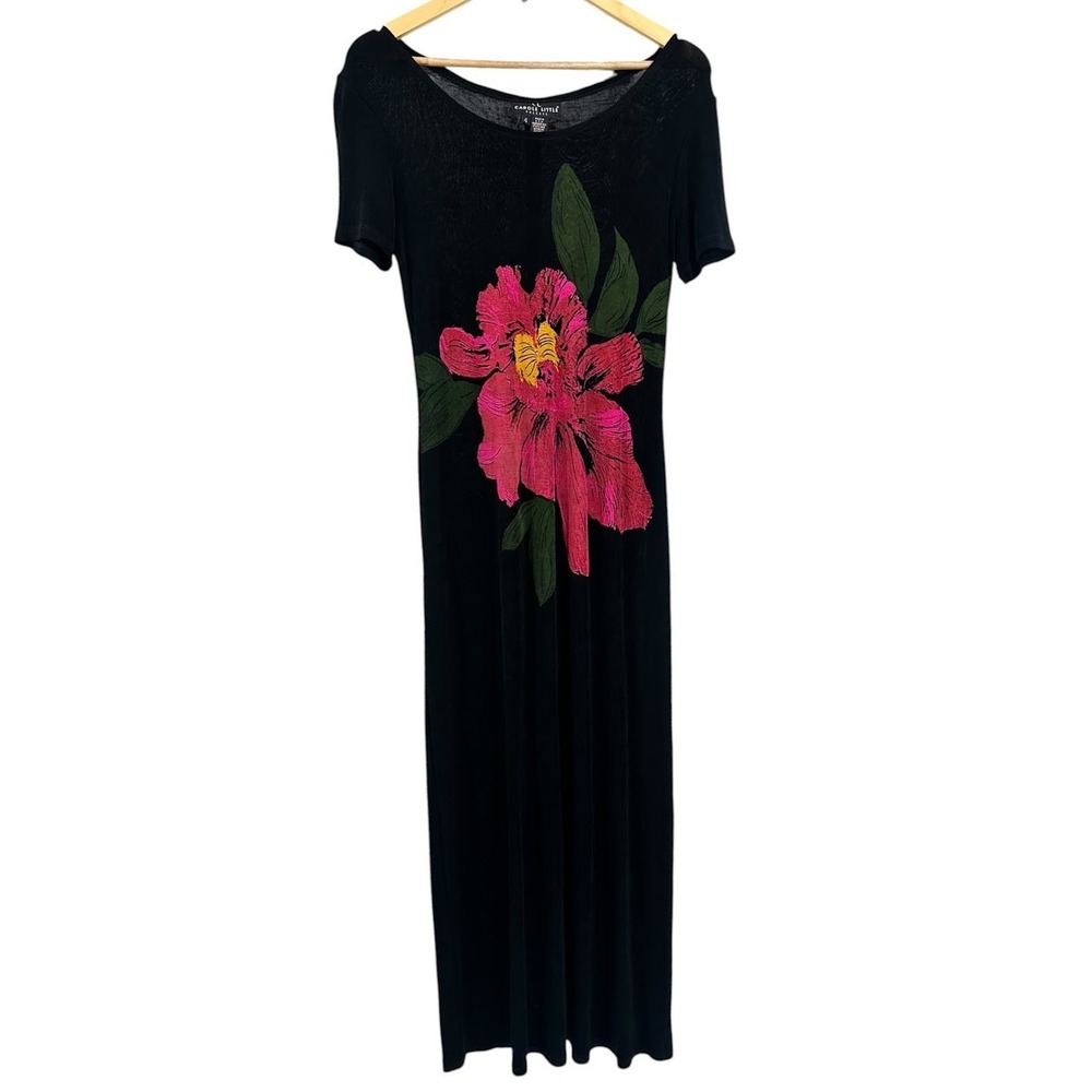 Vtg 90s Carole Little Black Maxi Dress Floral Whimsigoth Fairy Artsy Size 4